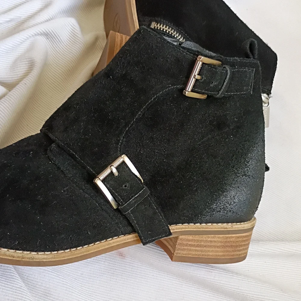 Michael Kors Black Suede Ankle Boots With Monk Flap Detail